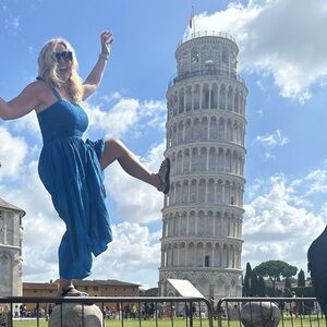 2Chic Blue Smocked Tiered Maxi Dress Shoulder Ties Bohemian Two’s Company